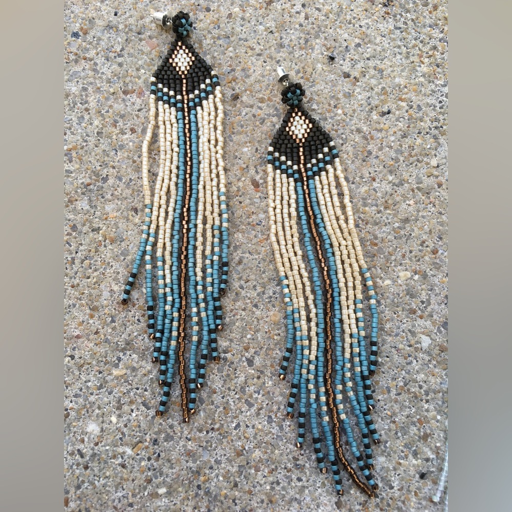 Beaded Earthy Fringe Earrings - Handmade One of a Kind